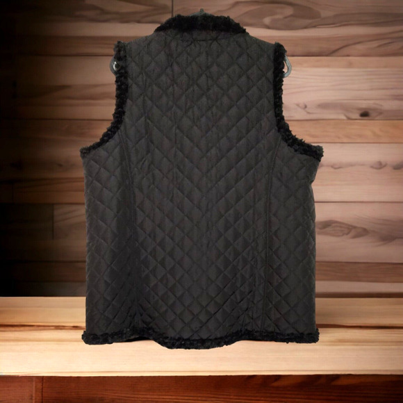 Black Reversible Faux Fur Quilted Zip Vest with Pocket Size XL Denim & Co. - Picture 4 of 10